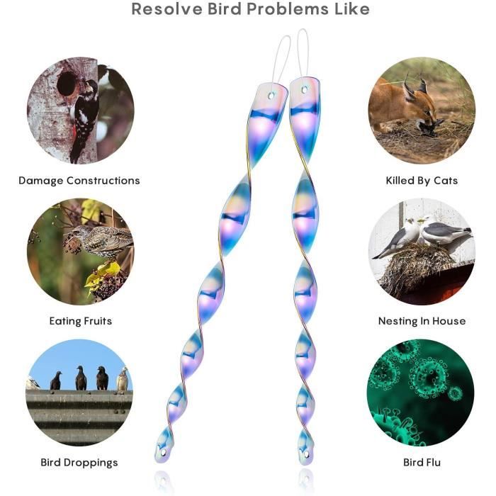 12 Pièces Répulsif Oiseaux,Barre Effaroucheur Oiseaux,360 Degrés