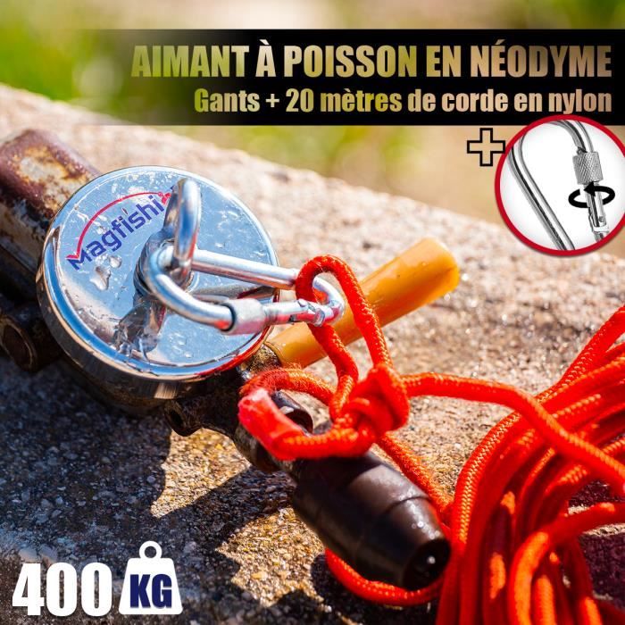 Pack pêche à l'aimant - Amant Néodyme double face 400 kg + corde 20 m