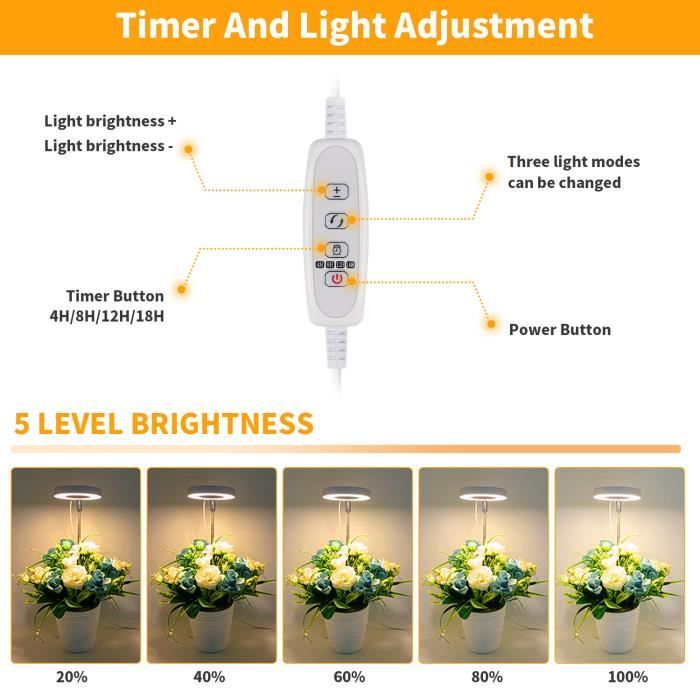 Lampe Plante Interieur,Lampe Horticole,Lampe Pour Plante Lampe Croissance  Spectre Complet Avec Chronométrage AUTO - ON / OFF(B) - Cdiscount Jardin