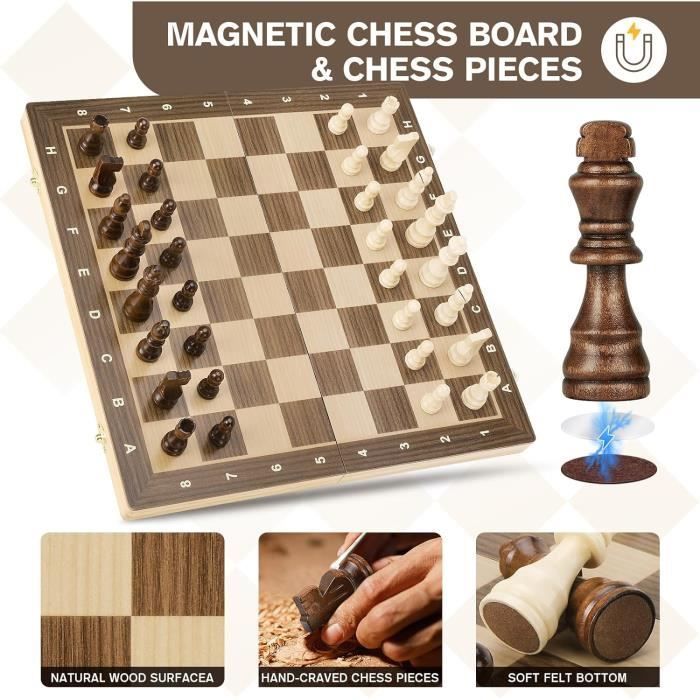 Echiquier Aimanté 38Cm,Jeu Echecs En Bois Original Magnetique Pliable