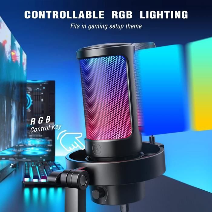 FIFINE USB Microphone Gaming, RGB Condensateur Microphone pour PC PS5, avec  Bouton de Silence, Fixation Antichoc, Support Trépied, F - Cdiscount  Informatique