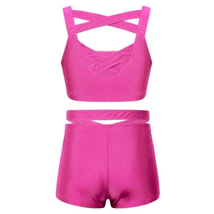 Ensemble Danse Fille – Débardeur Crop Top Et Pantalon Évasé – Polyester/Élasthanne – Pour Latin, Jazz, Compétition