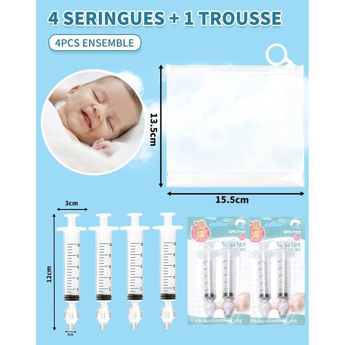 Babybow  4pcs seringue nasale bebe - kit complet avec cure nez bebe -  mouche bebe - pipette nez bébé - avec embout en silicone doux pour rinçage  de sinus : : Bébé et Puériculture