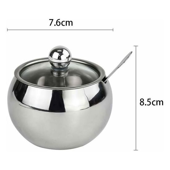 Sucrier Sphérique Inox Avec Couvercle Rabattable – 473 G Capacité, Design Moderne Pour Sucre, Bonbons, Noix & Friandises