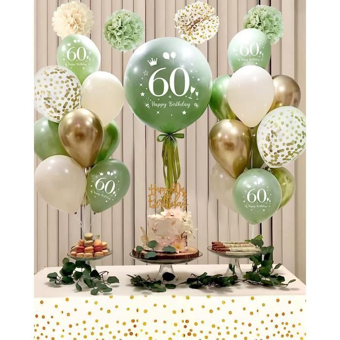 Decoration Anniversaire 60 Ans Femmes, Vert Or Ballon 60 Ans Anniversaire,  Deco 60 Ans Ballon, Bannière Joyeux Anniversaire,[4131J]