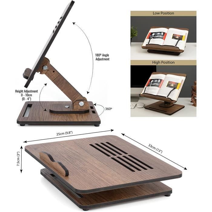 Support Latéral Suspendu Pour Ordinateur Portable - Réglable, Sans Perçage - Supporte Jusqu'à 5 Kg - Pour Tablettes, Livres, Dossiers - Noir - 5