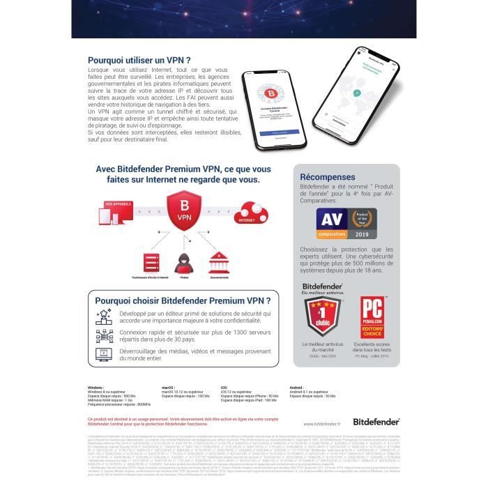 VPN Bitdefender Premium 2026 - 10 Appareils - 1 An - Renouvellement ...
