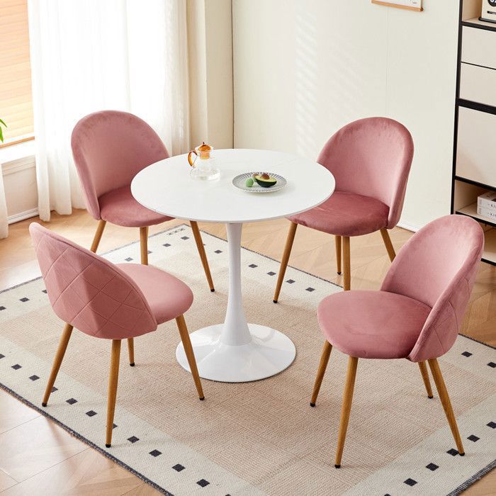 Chaise Velours Rose – Pieds Métal – 43x90x51 Cm – Confortable Pour Salon Et Salle à Manger – Set De 2 Chaises