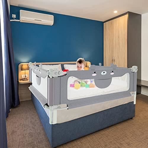 Barrière De Lit Pliable Pour Bébé – Hauteur Réglable 14 Positions – Sécurité Enfant Anti-pincement – Tissu Mesh Respirant 81 Cm