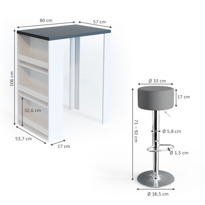 Table De Bar Mange-debout Vicco Repose Avec Deux Tabourets – Anthracite Chêne