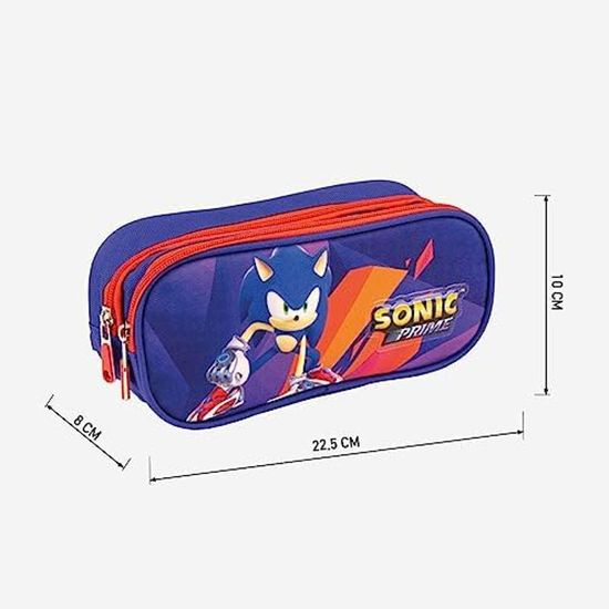 Trousse Scolaire 2 Compartiments Sonic Prime Bleue et Rouge