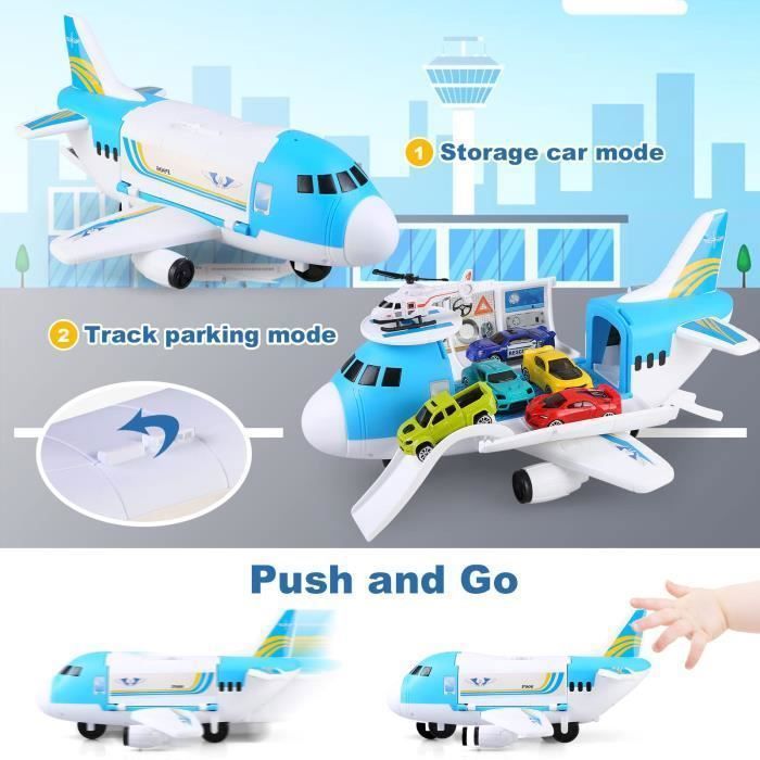 RedCrab Avion Cargo Jouet – 7 Pièces (5 Avions + Hélicoptère) – Friction – DIY – Rampe – Voiture Incluse – Dès 3 Ans – Jeu éducatif