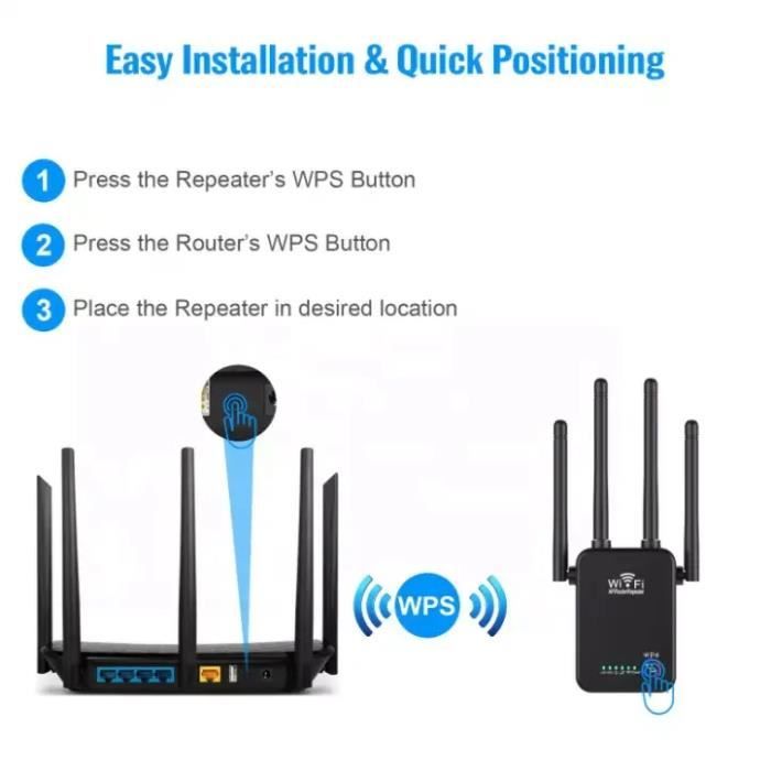 Répéteur Wifi Sans Fil Répéteur WiFi Puissant Amplificateur WiFi 1200Mbps 5GHz & 2.4GHz WiFi Range Extender Avec 1 Port Router Wifi 6