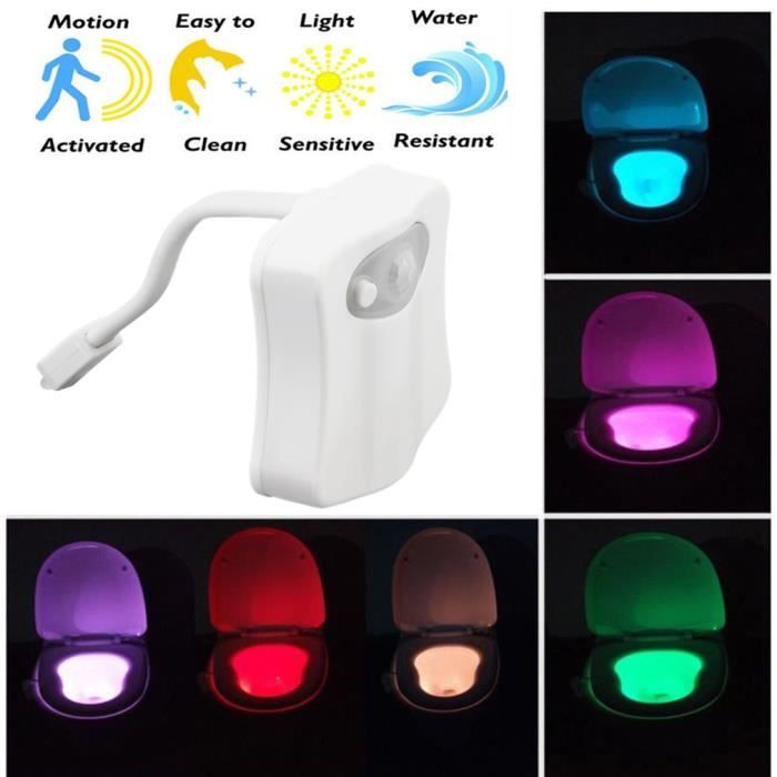 Lampe de Toilette Veilleuse LED pour WC/ Salle de Bain/Lavabo,Détecteur de  Mouvement Auto Éclairage à 8 Changement de Couleurs