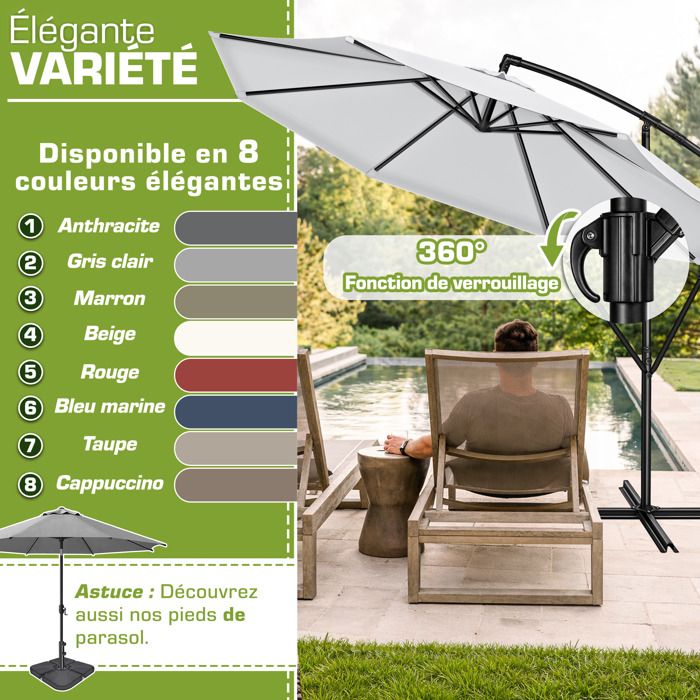 tillvex Parasol 300 cm met zwengel hoes windbescherming