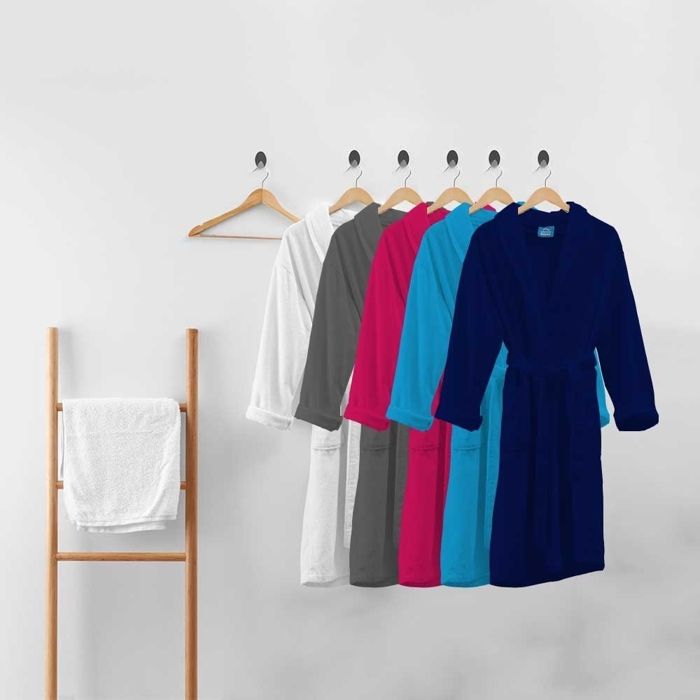 Peignoir De Bain à Capuche En Coton éponge – Bleu Marine, 100% Coton, Poches Avant – Taille S/M (jusqu’à 111 Cm) Et L/XL (jusqu’à 127 Cm)