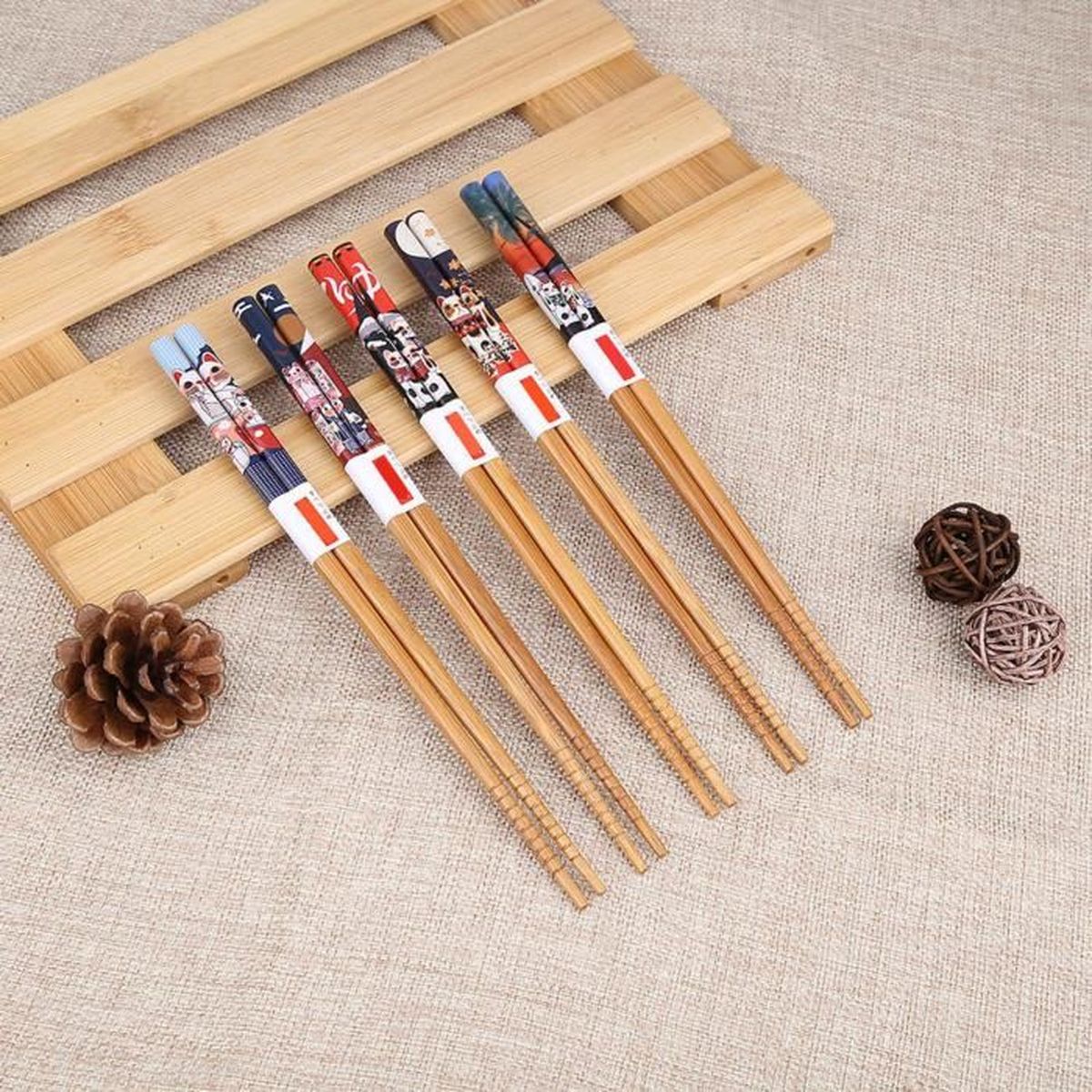 HUJ 5 Paires Baguette Chinoise Baguettes Traditionnelle et Elégante pour Maison Hôtel Restaur