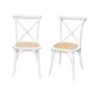 SWEEEK Lot de 2 chaises de bistrot en bois d'hévéa blanc. vintage. assise en rotin. empilables