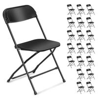 Lot de 20 chaises pliantes en plastique noir, sièges commerciaux empilables portables intérieurs et extérieurs avec cadre en acier