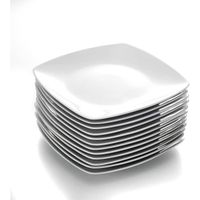 Malacasa JULIA 12pcs Assiettes Plate 23.5cm Vaisselles Porcelaine Assiette Carrée à Viande Entrée Fromage