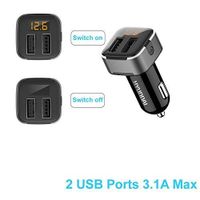 Wooshshop ® Chargeur Allume-Cigare Double Entrée (2 x 3.1A) 2 ports USB de voiture Avec Écran LED- Gris