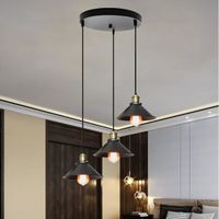 MOGOD Lampe Suspension Luminaire en Métal Noir 3 Têtes Lustre Plafonnier Réglable style Vintage pour Salon