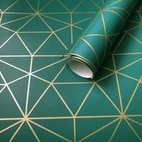 World of Wallpaper Prisme de Métro Triangle Géométrique Papier Peint - Vert émeraude et Or - 10.05m x 53cm