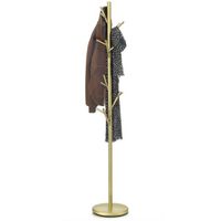 Porte-manteaux ZENO portant à vêtements sur pied en forme d'arbre avec 6 crochets sur différentes hauteurs, en métal laqué doré