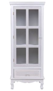 VITRINE - ARGENTIER Vitrine, meuble de rangement en bois avec 1 porte et 1 tiroir coloris blanc - Longueur 48 x Profondeur 32 x Hauteur 120 cm