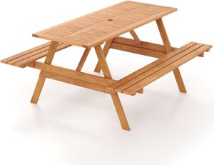 Ensemble table et chaise de jardin GOPLUS Table de Pique-Nique avec Bancs en Bois pou