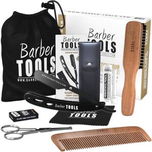 Kit Coiffure Barbier - Ciseaux, Peigne, Cisailles, Huile Dans Pochette Noire, Acier Inoxydable, 15 Cm