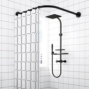 Barre de douche angle droit en L Longueur réglable 71-102*112-173cm avec  anneaux de rideau de douche pour coin de douche/salle de bain/cabine  d'essayage Noir : : Cuisine et maison