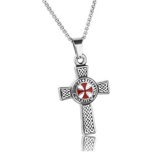Silver Round Chevaliers Templiers pendentif croix femme homme en cuir marron collier 