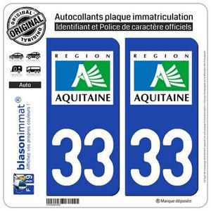 Autocollants Plaque Immatriculation 33 Gironde - Lot De 4 Stickers Noirs - Résistants Aux Intempéries