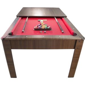 BILLARD Billard Américain HARMONY 6Ft - 206,5 x 116,5 x 80 cm avec accessoires et plateau dînatoire - Couleur Chêne  et Tapis Rouge