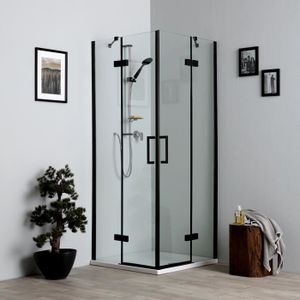 CABINE DE DOUCHE Cabine de douche sans profilé 90x90 H190 cm noir mat - London - Verre trempé transparent - Design moderne