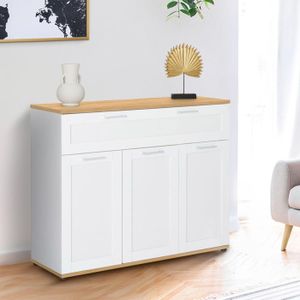 Buffet 100 Cm Vito 3 Portes Et 1 Tiroir Blanc Et Plateau Bois - Buffet