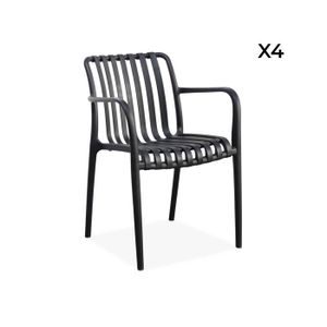 FAUTEUIL JARDIN  Lot de 4 fauteuils de jardin en plastique noir. empilables. design linéaire 
