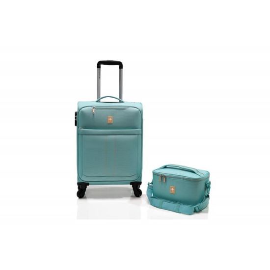 Lot valise cabine souple + Vanity "Ultra léger" - Lys Paris - Menthe.