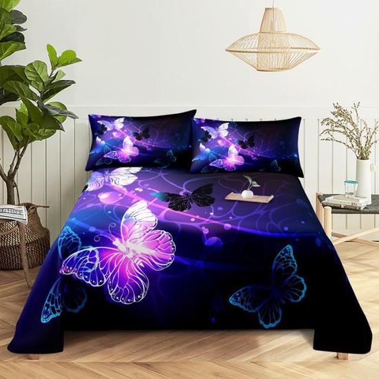 CLn1217 Ensemble de literie violet drap de lit taie d