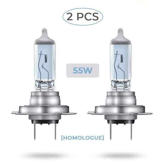 2X Ampoules H7 Avant Phares et Croisement - 55W Homologué Blanc 12V Couleur 5500K - Lampe Ampoule Halogène Véhicule Feux 