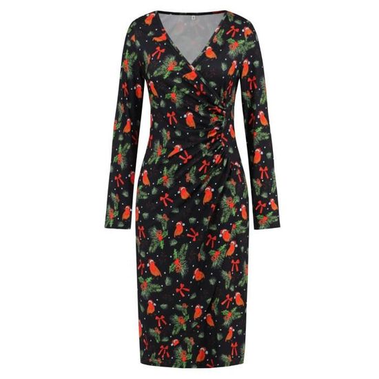 Robe Noire Chic Femme pour Les Fêtes, Cocktail, Soirée - Tenue Noël Grande Taille - Vert 4XL