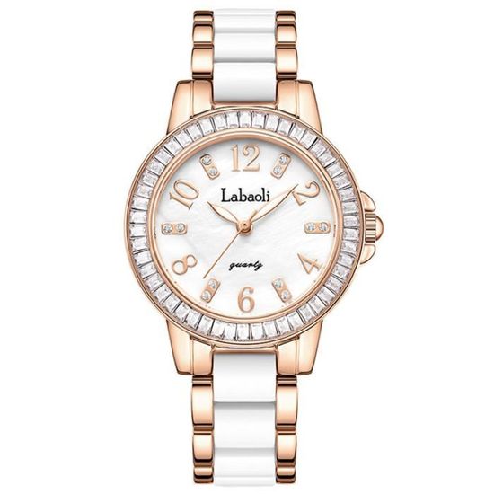 Montre Femme Softech Cadran Blanc Diamants, Boîtier Or Rose - Quartz - Neuf Avec étiquettes