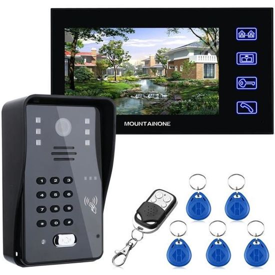 Interphone vidéo sans fil Doorbell, Système d'entrée de sonnette de téléphone 7 pouces Système de porte de 7 pouces pou,Comme montré