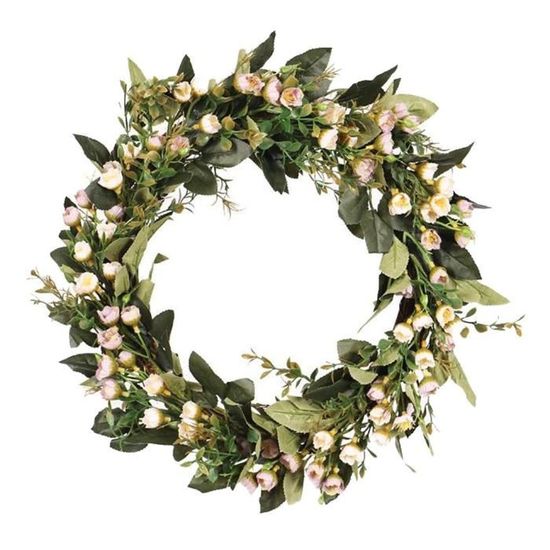 Couronne Eucalyptus Artificielle Verte 50 Cm - Déco Porte, Mur, Jardin - Baies Incluses - Sans Entretien - Style Naturel - 8