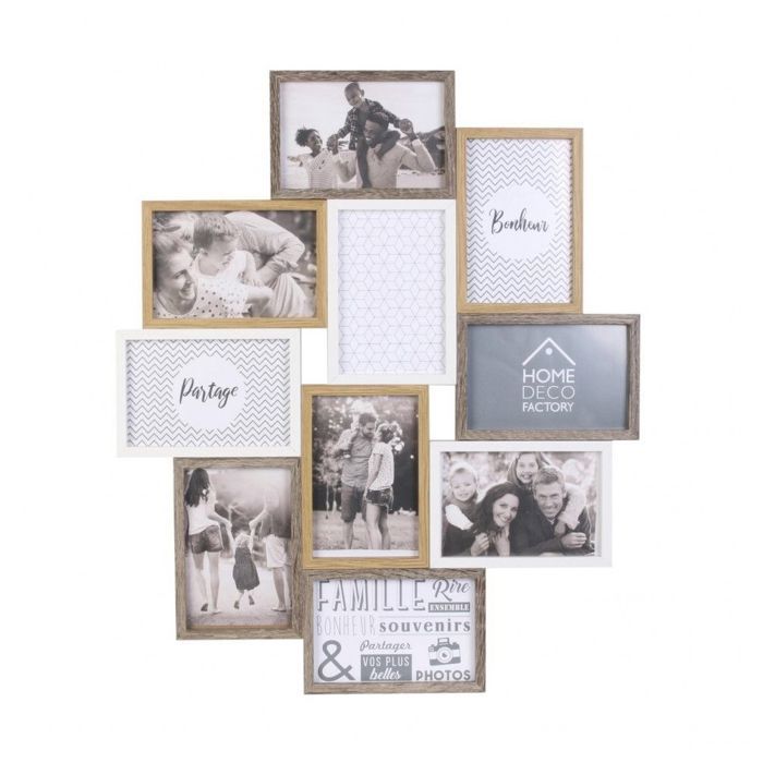 Cadres & pêle-mêle - Pêle-mêle en bois 10 photos - L 47 x P 2,8 x H 56 cm - Blanc, Beige et Marron