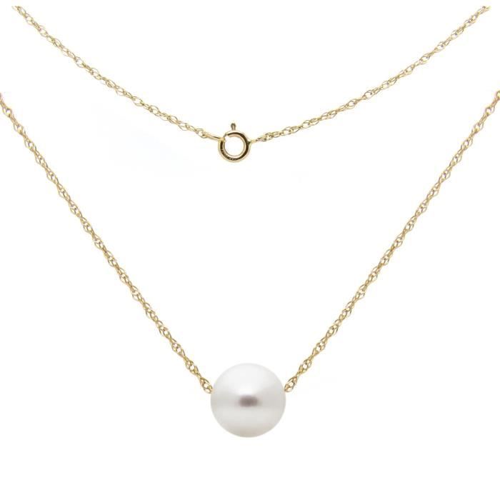 Chaine De Cou Vendue Seule Femmes 14k chaîne en or jaune avec blanc d'eau douce perle de culture Pendentif flottant, 18- JLRSH