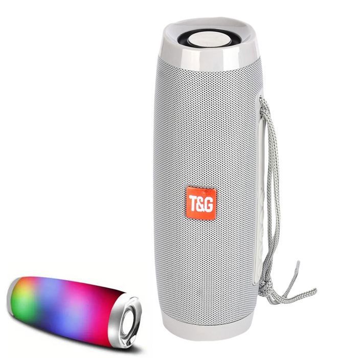 Extérieur Enceinte Bluetooth Portable Sans fil, Caisson de basse 10W, LED colorée, Gris