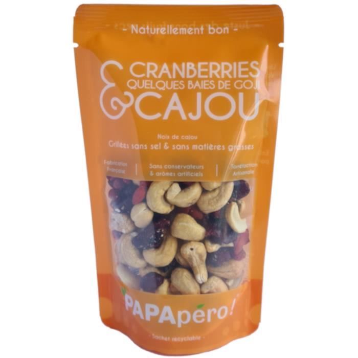 Cajou & Cranberries-Goji - Grillées sans sel & sans matières grasses - 100gr - PAPApéro !