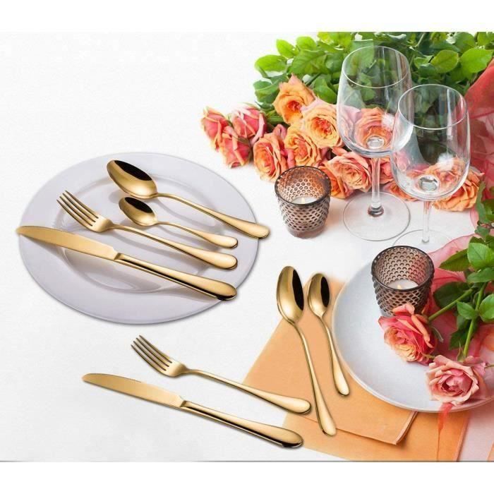 Ménagère 24 couverts dorés et modernes pour 6 personnes en acier inoxydable, pour mariage ou tout autre événement